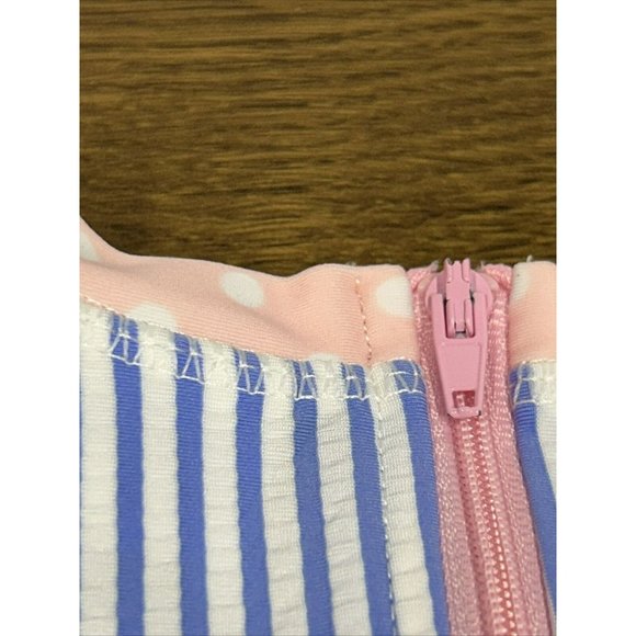 Ruffle Butts Blue and Pink Striped Kids Swim One Piece - Picture 7 of 7